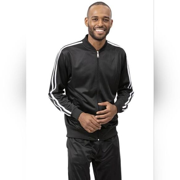 MEN'S MONTIQUE BLACK 2 PIECE SPORT TRACK SUIT WITH DOUBLE SIDE STRIPE. JS26. - Picture 1 of 1